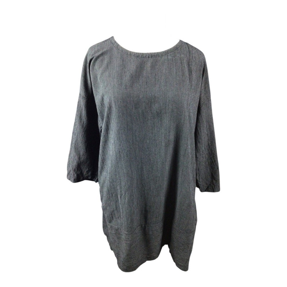 Eileen Fisher Tunic Top Medium Black Gray 60% Organic Cotton Pockets